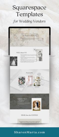 the wedding vendor website is displayed on a tabletop with an image of two brides and