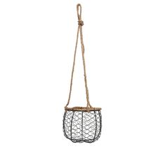 a hanging basket made out of rope on a white background, with the handle attached to it