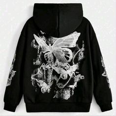 Pullover Sweatshirt/Hoodie With A Beautiful Butterfly Print. Size Small. Black. Brand New! Never Worn! Tags: Butterfly Hoodie Sweatshirt Pullover Grunge Goth Punk Gothic Edgy Streetwear Fairycore Butterflies Grunge Sweater For Spring Streetwear, Grunge Hoodie Tops For Winter, Grunge Winter Hoodie Top, Hooded Relaxed Fit Grunge Tops, Winter Grunge Hoodie Top, Grunge Hoodie With Graphic Print For Spring, Grunge Graphic Print Hoodie For Spring, Oversized Grunge Hoodie Top, Spring Grunge Hoodie With Graphic Print