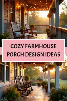 Warm golden hour lighting on farmhouse front porch Front Porch Designs Farmhouse, Cottage Back Porch Ideas, Modern Farmhouse Front Porch Furniture, Rustic Front Porch Ideas Entrance, Wrap Around Porch Farmhouse Decor, Front Porch Artwork, Rustic Farmhouse Porch Decor, Rancher Front Porch Ideas, Farmhouse Covered Porch