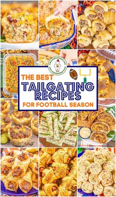 the best tailgating recipes for football season with images of different foods and toppings