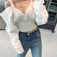 Brand New Off Shoulder White Shirt. Waist Part Is Stretchable And The Sleeve Is Pretty Loose. Same To Zara Size M. Trendy Cropped Top For Brunch, Casual Brunch Crop Top Blouse, Casual Crop Top Blouse For Brunch, Casual Cropped Tops For Brunch, Casual Fitted Shirt For Brunch, Art Clothes, Denim Shirt, Shirt Color, White Shirt