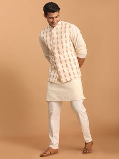 SHVAAS By Vastramay Men's Cream Leaf Printed Pure Cotton Nehru Jacket With Short Kurta And Pant Set Elevate your ethnic wardrobe with the SHVAAS by Vastramay Men's Cream Leaf Printed Pure Cotton Nehru Jacket with Short Kurta and Pant Set. This ensemble combines traditional charm with modern comfort, making it perfect for various occasions. Features Stylish cream leaf print Pure cotton fabric for breathability Nehru jacket design with a short kurta Comfortable pant set Perfect for festive and cas Short Kurta, Men Cream, Nehru Jacket, Nehru Jackets, Jacket Design, Pant Set, Leaf Print, Contemporary Fashion, Leaf Prints