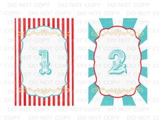 two frames with the numbers one and two on them, both in blue and red stripes