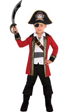 Pirate Captain Costume, Captain Costume, Party City Costumes, Red And Black Outfits, Pirate Captain, Boot Covers, Halloween Costume Shop, Boy Halloween Costumes