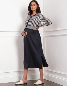 Scallop stitch, nursing dress, nursing, nursing cardigan, cardigan, skirt, cropped, long sleeve, knitted, woven, slip skirt, double layer, maternity, midi, navy, white, buttons, midi dress, symone Scallop Stitch, Postpartum Dresses, Cardigan Skirt, Mama Cloth, Baby Shower Dresses, Shower Dresses, Cropped Long Sleeve, Nursing Dress, Slip Skirt