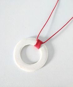 Minimalist red white ceramic necklace / circle necklace / | Etsy White Circular Necklace For Gifts, White Circular Necklace For Gift, Modern White Necklaces For Everyday, Simple White Round Pendant Necklace, Minimalist White Circle Necklace, Minimalist White Round Necklace, Porcelain Jewellery, Necklace Ceramic, Necklace Circle