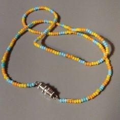 16" Handmade Beaded Necklace Orange Yellow Blue Beads Necklace Ideas, Yellow Beads Necklace, Simple Chain Necklace, Handmade Beaded Necklace, Necklace Orange, Double Necklace, Necklace Ideas, Handmade Jewelry Necklace, Handmade Beaded Necklaces