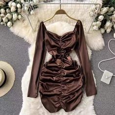 Hip wrap dress, retro, square collar, pleats, waist, light mature wind long sleeve dressMaterial:blendedStyle:sexyColor:red,black,brown,pink,grayFeatures:vintage,pleated,square neckSize:(cm):S,M,L,XL,2XL,3XL 1inch=2.54cm,1cm=0.39inchS:bust:84,waist:68,length:104&ltp&gtM:bust:88,waist:72,length:105</p>&ltbr/>&ltp&gtL:bust:92,waist:76,length:106</p>&ltbr/>&ltp&gtXL:bust:96,waist:80,length:107</p>&ltbr/>&ltp&gt2XL:bust:100,waist Brown Pleated Party Dress, Chic Long Sleeve Dress With Square Neck For Party, Fitted Brown Long Sleeve Mini Dress, Fitted Brown Mini Dress With Square Neck, Long Sleeve Brown Mini Dress For Night Out, Brown Fitted Mini Dress With Square Neck, Fall Ruched Square Neck Mini Dress, Fall Mini Dress With Square Neck And Ruched Detail, Brown Long Sleeve Mini Dress For Night Out