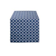 a blue and white tablecloth on a white background