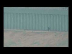 an animal is standing in the sand near a metal fence and blue wall with vertical slats