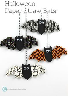 halloween paper straw bats hanging from strings