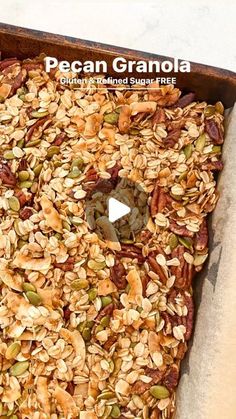 a box filled with granola sitting on top of a table