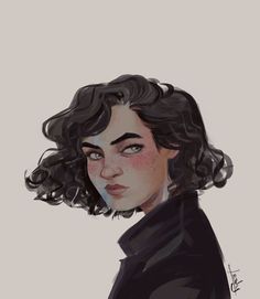 a drawing of a woman with curly hair