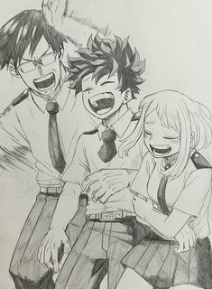 an image of three people that are in the same drawing style as one person with glasses and tie