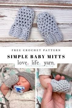 the crochet mitts are made from two different materials