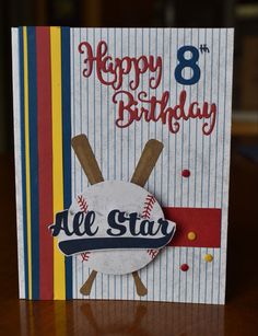 a baseball themed birthday card with the number eight on it