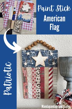 an american flag made out of scrap paper and some other things to decorate with it