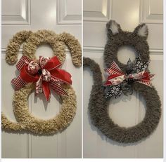 two pictures of wreaths made to look like animals