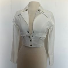 Nice Short Crop Jacket In White, Logo Snaps On The Front And Sleeves, Zipped Details At The Neck, Lined. Size 6 But Runs Smaller: Bust 34” Waist 28” Length 17” Sleeves 22 1/2”. Jacket Is New With Tags, 80 % Polyester 17% Rayon 3% Elastase. New With Tags Please Check The Measurements Black Teddy Jacket, Zara Cape, Anthropologie Coat, Yellow Adidas, Yellow Nikes, Zara Jacket, Adidas Track Jacket, Jacket Zipper, Cropped Leather Jacket