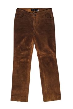 These faux suede pants by Earl Jean are a cold weather staple. A straight leg and five pockets mirror your favorite pair of jeans, but the material gives a fresh alternative. Pair with a cream knit sweater and boots for family brunches and more! Size 4 (27) 82% Cotton, 16% Nylon, 2% Lycra Made in USA Straight leg Faux suede 5 pockets Front zipper w/ button closure Lined Waist 30" Total length 37.5" Inseam 28.5" Fall Straight Fit Full Length Bottoms, Casual Straight Leg Leather Pants For Fall, Fall Bottoms With Straight Fit And Standard Cut Leg, Brown Cargo Pants For Winter, Winter Brown Cargo Pants, Brown Leather Trousers For Winter, Brown Full-length Leather Pants For Fall, Classic Brown Bottoms For Fall, Brown Full Length Leather Pants For Fall