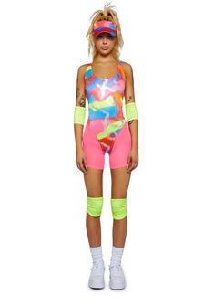 base 80s Fitness Costume, Fitness Barbie Costume, 80 Costume Ideas For Women, Costumes From The 80s, 80s Barbie Costume, Neon Costume Ideas, Women’s Cute Halloween Costumes, Neon Halloween Costume, 80s Costume Ideas For Women