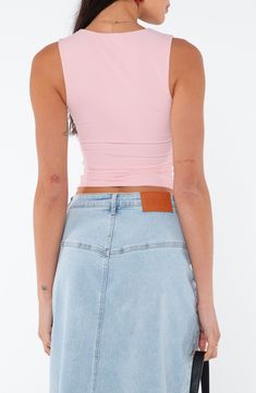 This close-fitting tank is cut in a cropped silhouette and topped with a modern square neckline. Square neck 86% recycled nylon, 14% elastane Machine wash, tumble dry Imported Tank Crop Top With Built-in Bra, Cropped Top With Built-in Bra And Minimal Stretch, Trendy Sleeveless Elastane Crop Top, Crop Top With Built-in Bra And Minimal Stretch, Elastane Stretch Crop Top With Scoop Neck, Stretch Elastane Scoop Neck Crop Top, Stretch Elastane Crop Top With Scoop Neck, Solid Color 4-way Stretch Crop Top For Summer, Sleeveless Elastane Crop Top With Seamless Construction