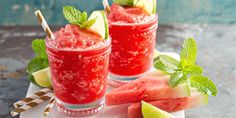 two glasses filled with watermelon and lime juice