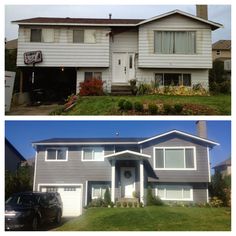 two houses side by side with the same house in front and one on the other