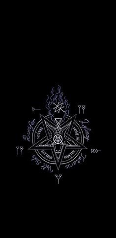 a black background with an image of a pentagramil and other symbols on it