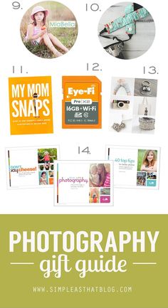 the photography gift guide for moms is shown with photos and text that reads, my mom snaps