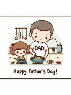 father's day card with an image of a man and his daughter cooking together