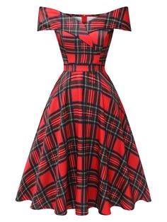 Red 1950s Christmas Plaid Off-Shoulder Dress – Retro Stage - Chic Vintage Dresses and Accessories Teenage Dress, The Best Aesthetic, Retro Stage, Girly Christmas, Best Aesthetic, Vestidos Retro, 1950s Christmas, Red Christmas Dress, Christmas Dresses