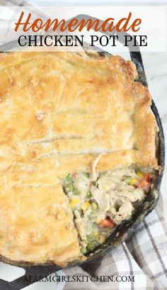 homemade chicken pot pie in a cast iron skillet