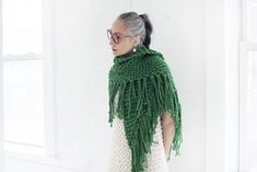 DIY Kit - Summer Fringe Shawl - Big Cotton Knitted Fringe Shawl, Summer Fringe, Cabled Hat Pattern, Loopy Mango, Mango Bags, Summer Yarn, Fringe Shawl, Triangle Shawls, Knitting Needles Sizes