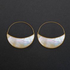 Crescent Moon Earrings - Mother Of Pearl Hoops - Eclipse Statement earrings - Lunette (167B) Eclipse Earrings, Watermelon Tourmaline Jewelry, Bezel Earrings, Geode Earrings, Emerald Earrings Studs, Crescent Moon Earrings, Mother Of Pearl Earrings, Bar Stud Earrings, Fan Earrings