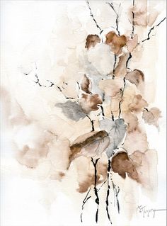 watercolor painting of flowers on white paper with brown and tan colors in the background