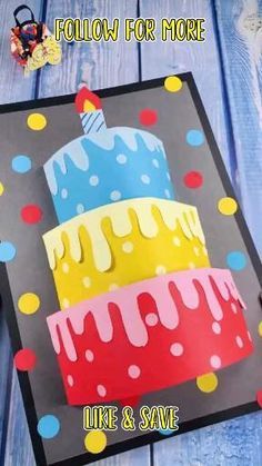 a card with a birthday cake on it that says, follow for more like & save