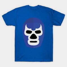 a blue t - shirt with an image of a skull wearing a mask on it