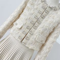 Small Fragrance Tassel Lace Long-sleeved Short Jacket for Women O Neck Beaded Stitching Fashion Beaded Fringe Long Sleeve Outerwear For Spring, Long Sleeve Outerwear With Beaded Fringe For Spring, Elegant Beaded Outerwear For Spring, Tassel Lace, Fashion French, French Luxury, Bead Stitching, Jacket For Women, Short Jacket