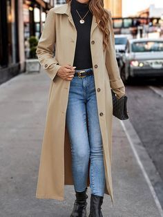 Coat Outfit Women, Trench Coat Outfit, Normal Body, Coat Outfit, Leisure Fashion, Long Trench, Long Trench Coat, Korean Casual, Trench Coats Women