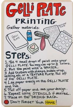 a poster with instructions on how to use geli - pastee for art projects