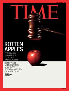 a judge's hammer hitting an apple on the cover of time magazine