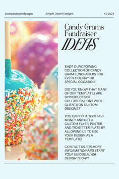 an advertisement for candy grans featuring sprinkles on a lollipop