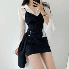 Korean Outfit Ideas, Outfit Ideas Korean, Korean Fashion Dress, Korean Girl Fashion, Ulzzang Fashion, Girls Fashion Clothes, Teenage Fashion Outfits, Edgy Outfits