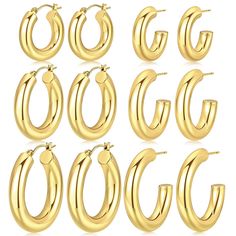 PRICES MAY VARY. Title: 6 Pairs Gold Hoop Earrings Set for Women, Chunky Hollow Tube Hoops Earrings, Hypoallergenic Lightweight Hoop Large Earrings 25/30/35mm. Product Type: Departments > Women > Jewelry > Earrings > Hoop Simple Gold Earrings, Chunky Gold Hoop Earrings, 14k Gold Hoop Earrings, Earrings Classic, Earrings Hypoallergenic, Hoops Earrings, Hoop Earring Sets, Earrings Hoop, Lightweight Earrings