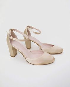 Satin Block Heel with Ankle Strap