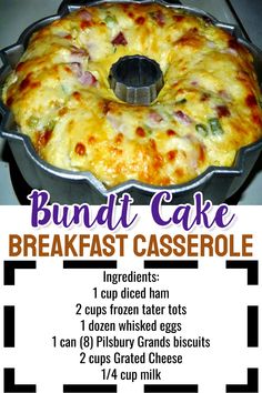 a poster with instructions for how to make a bundt cake breakfast casserole