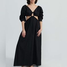 Mara Hoffman Women's Dress V-Neck Sculptural Kimono Elbow Length Sleeves Small Keyhole At Bust With Self-Tie Closure Large Cut-Outs At Sides And Back V-Neck At Back With Self-Tie Closure Side Seam Pockets Relaxed Silhouette Unlined Maxi Length Size L Measures Approx.: 36" Bust (Measurement Taken As A Flat Lay And Doubled), 55" Shoulder To Hem Made In Portugal Material: 100% Cotton Style: S23op23057 Color: Black Care: Machine Wash Cold Mara Hoffman Dress, Column Dress, Maxi Slip Dress, Mara Hoffman, Striped Maxi Dresses, Tennis Dress, Pleated Mini Skirt, Elbow Length Sleeve, Striped Linen