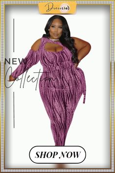 Hollow Out Single Shoulder Lace Up Nightclub Jumpsuit Purple Long Sleeve Jumpsuit For Night Out, Fashion Nova Jumpsuits & Rompers, Night Club, Jumpsuit, Lace Up, Lace